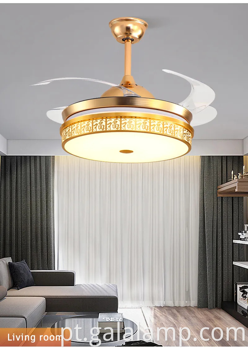 Ventilador de teto de lâmina retrátil com controle remoto e luz LED